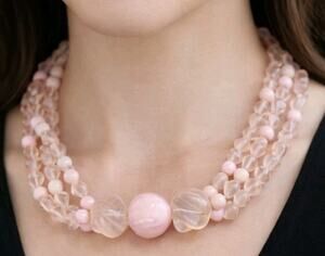 Chunky Beaded Necklace Pink 3 Strands Lucite Unique Multi-strand Adj rd3-41